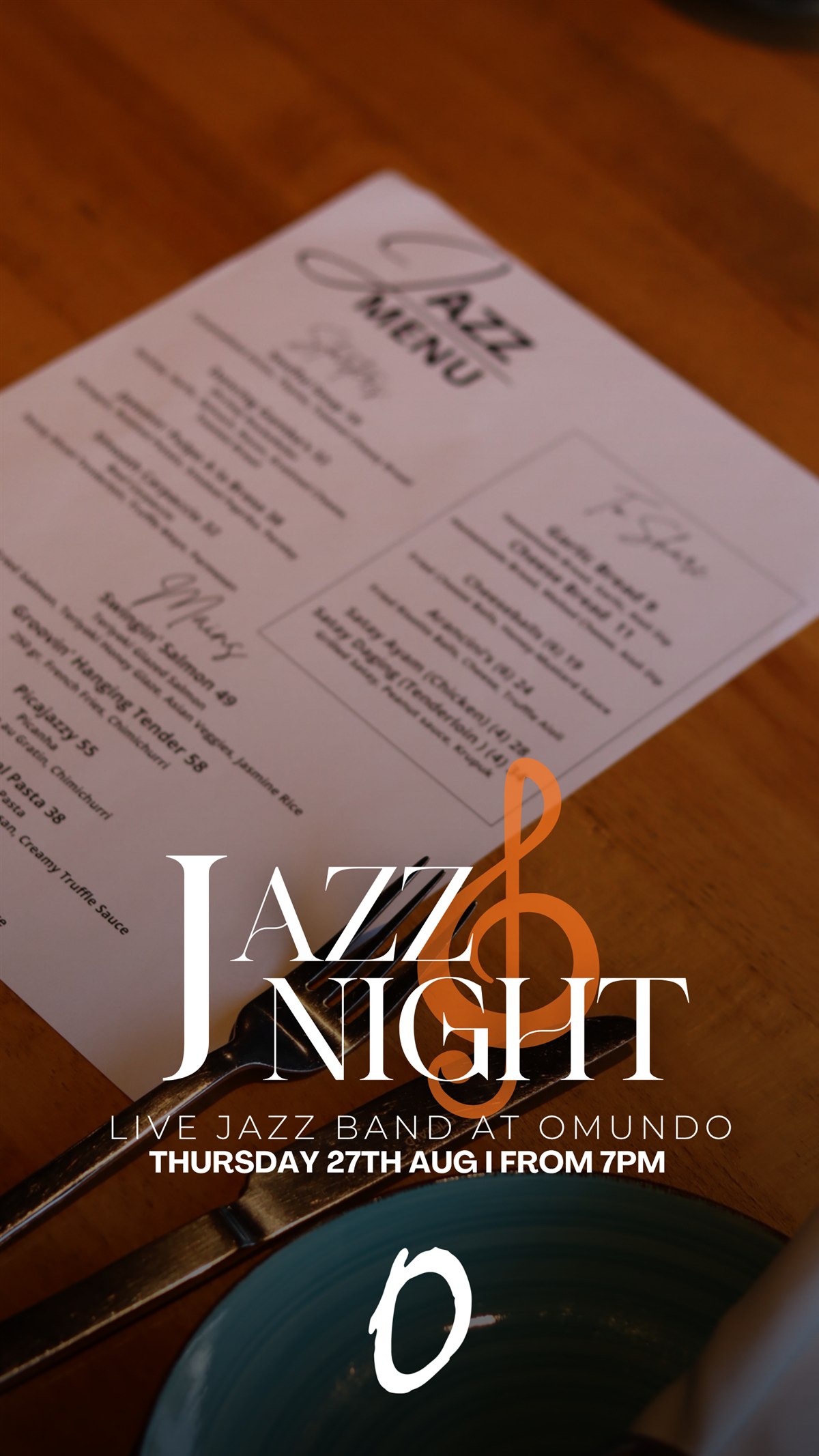 Tafelsetting voor Jazz Night bij Omundo Curaçao