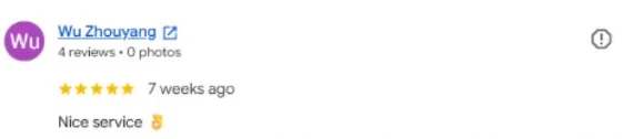 Five-star Google review from Wu Zhouyang: Nice service