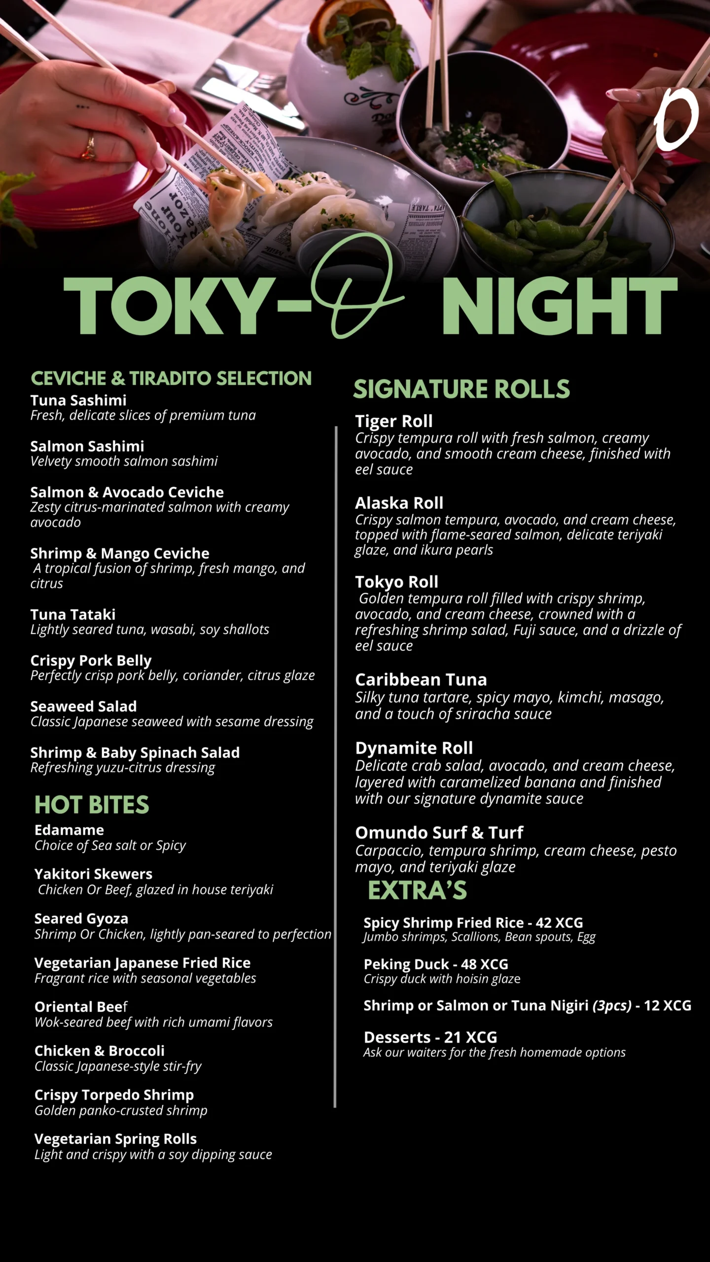 Tokyo Night menu at Omundo Restaurant Curaçao