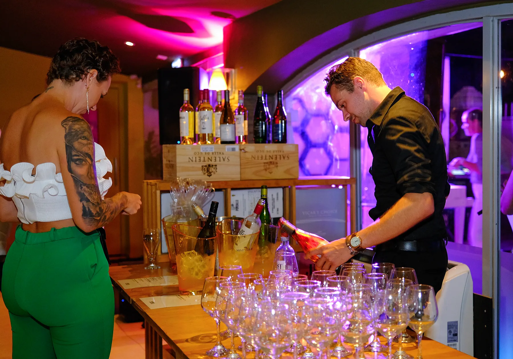 Wine service at the event bar